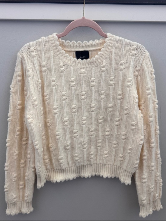 Lumiere Sweaters - NWOT Lumiere Cream Bobble Knit Cropped Crewneck Sweater. Size L.